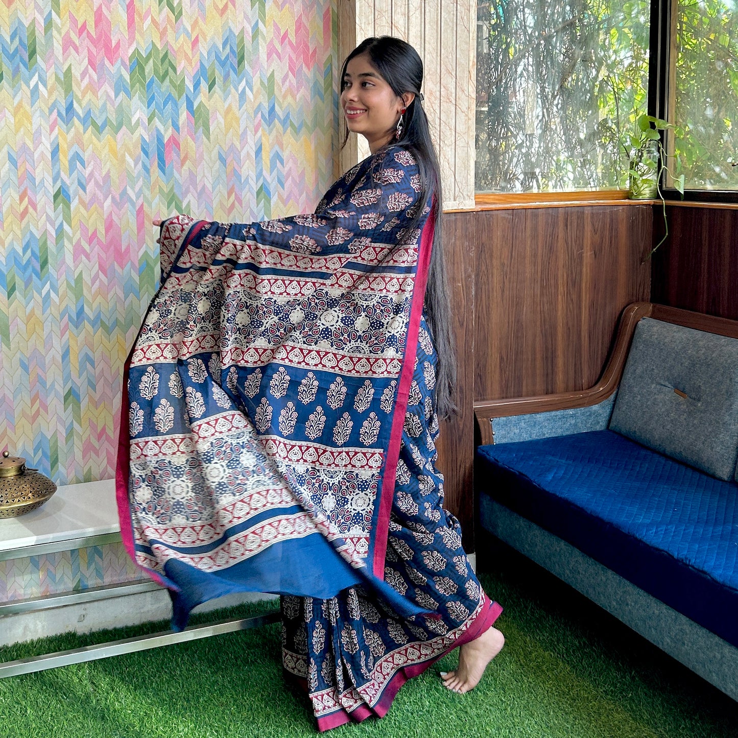 Pashmina Hand-block Cotton Saree