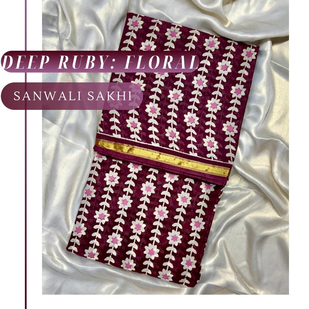 Deep Ruby Handblock Cotton Saree