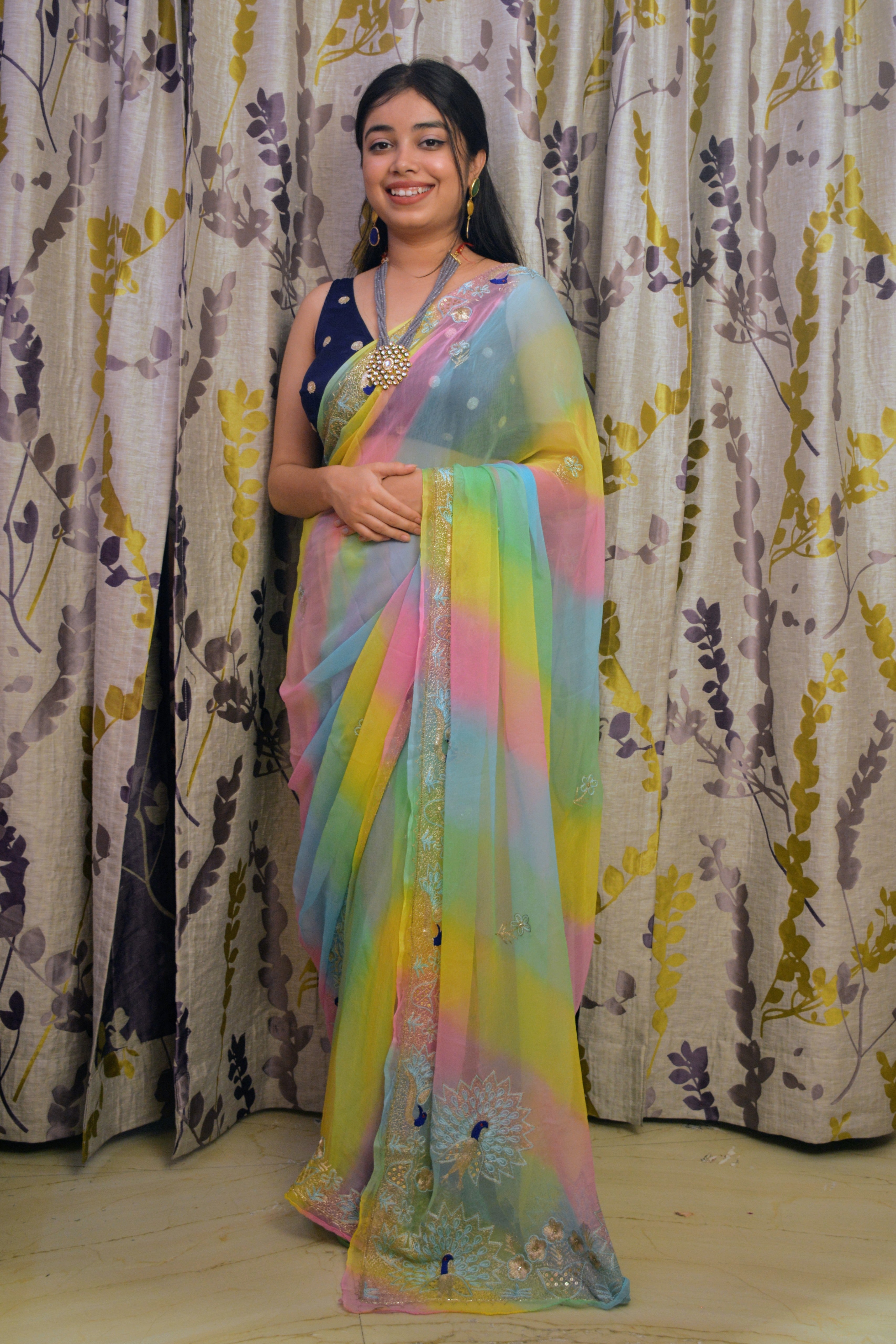 Zari Pachrangi Leheriya Saree