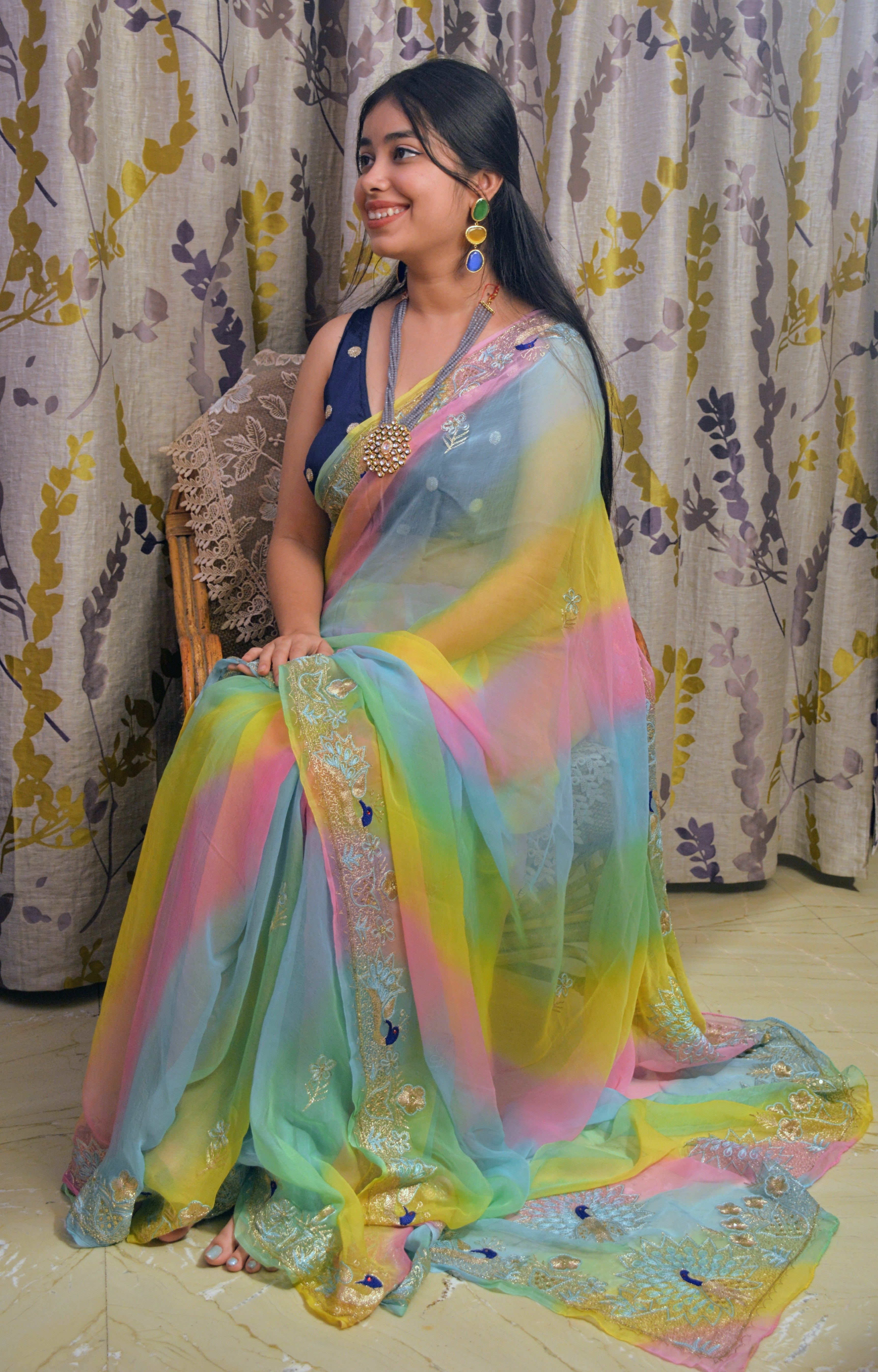 Zari Pachrangi Leheriya Saree