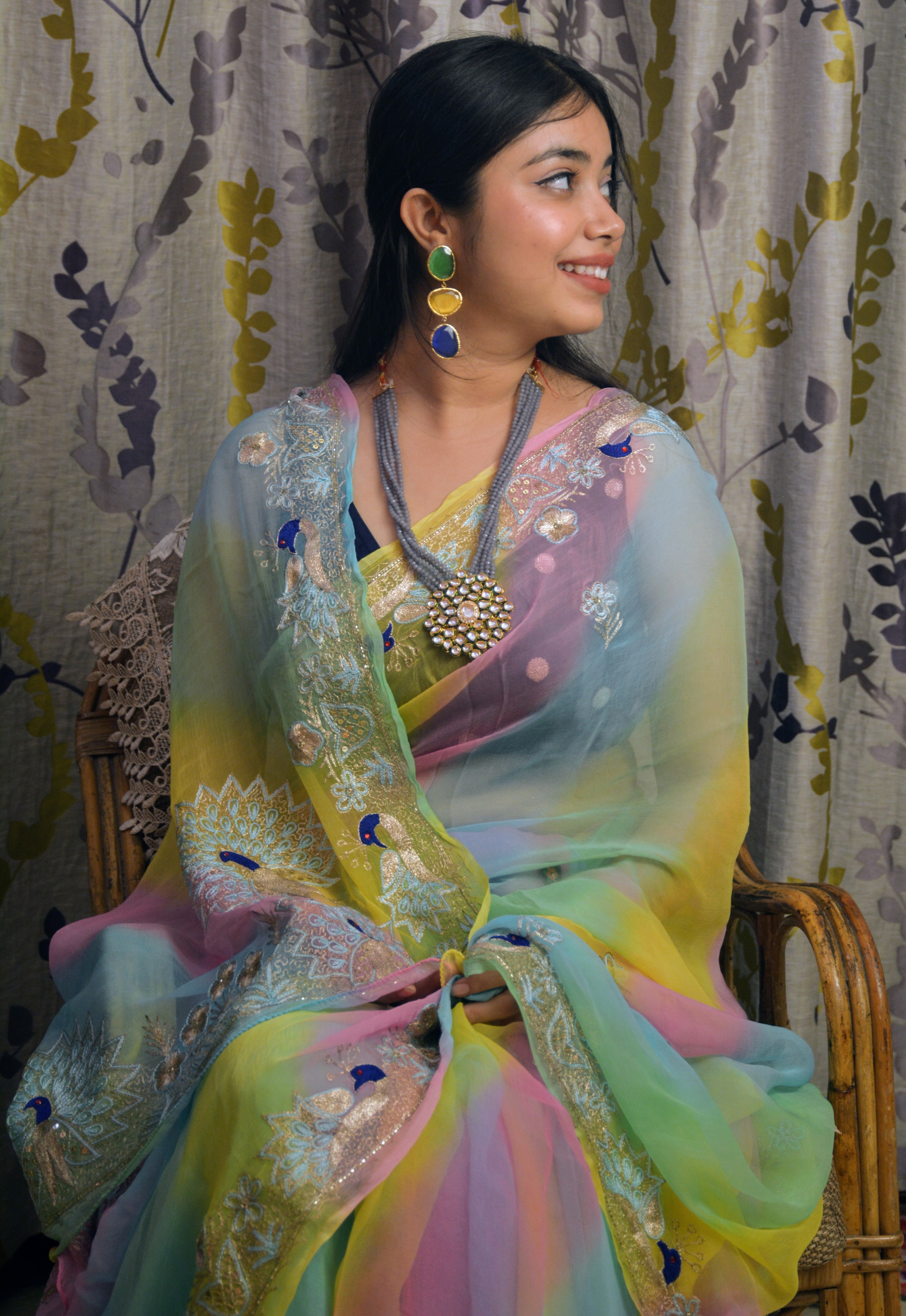 Zari Pachrangi Leheriya Saree