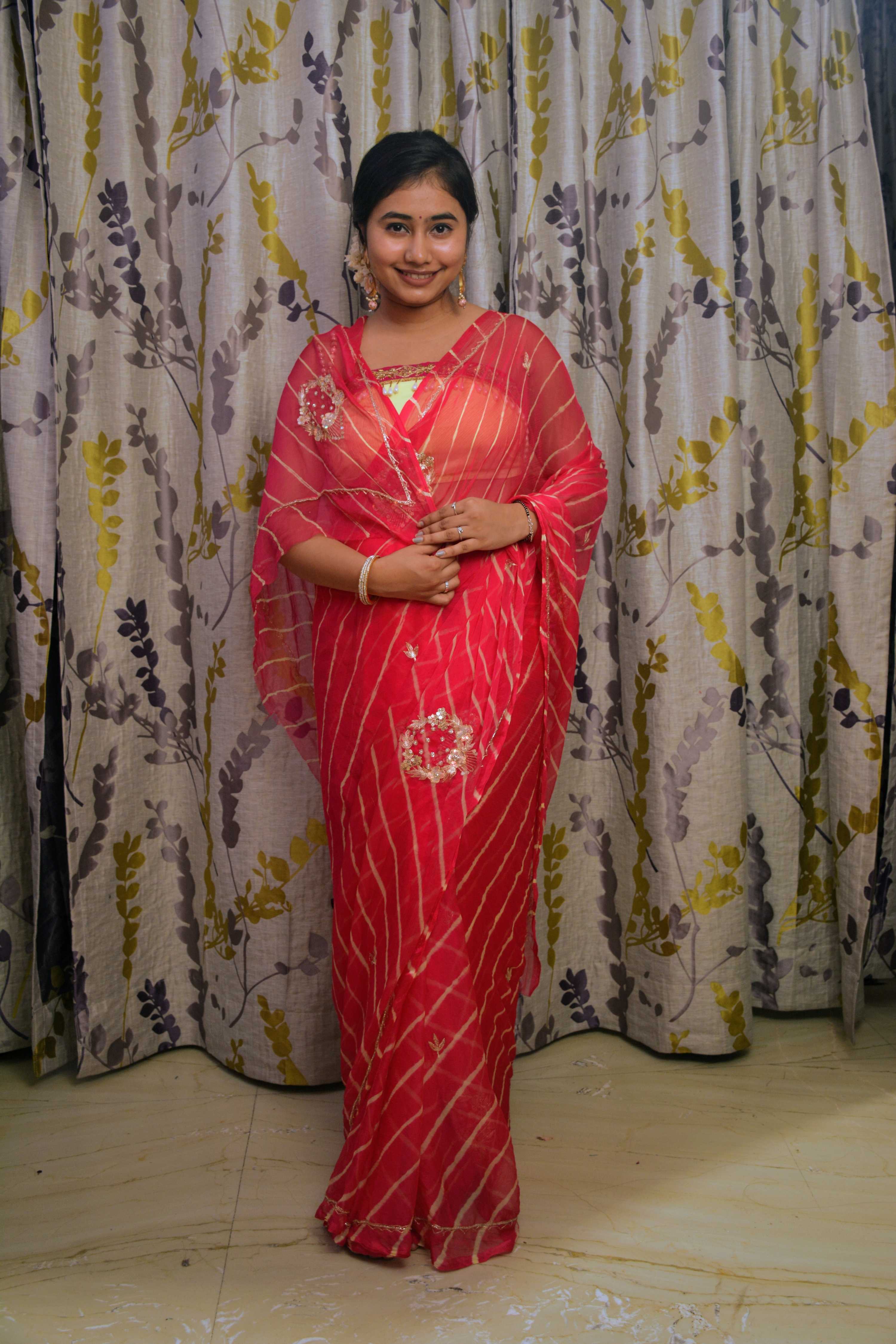 Red Zari Leheriya Saree