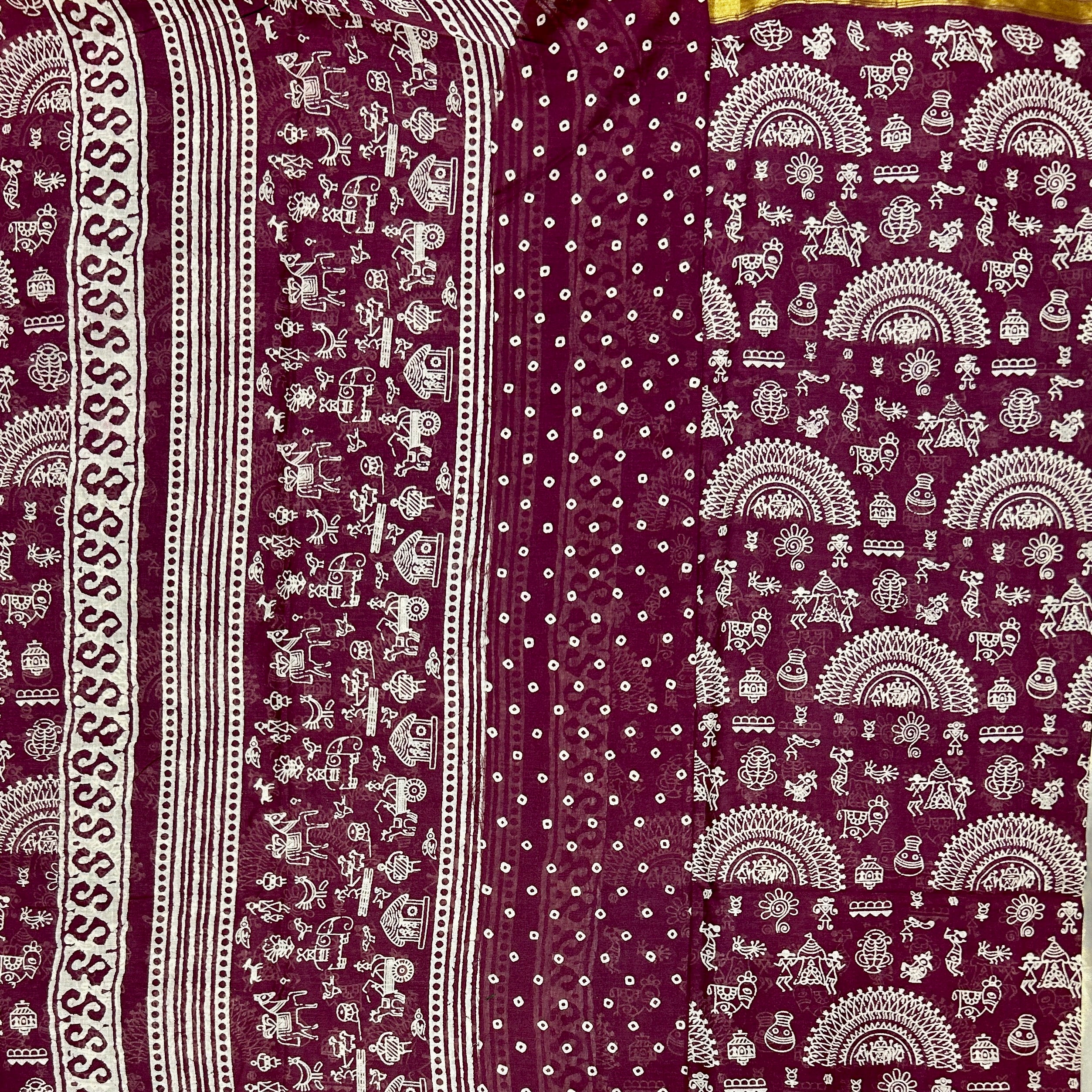 Deep Ruby Handblock Cotton Saree