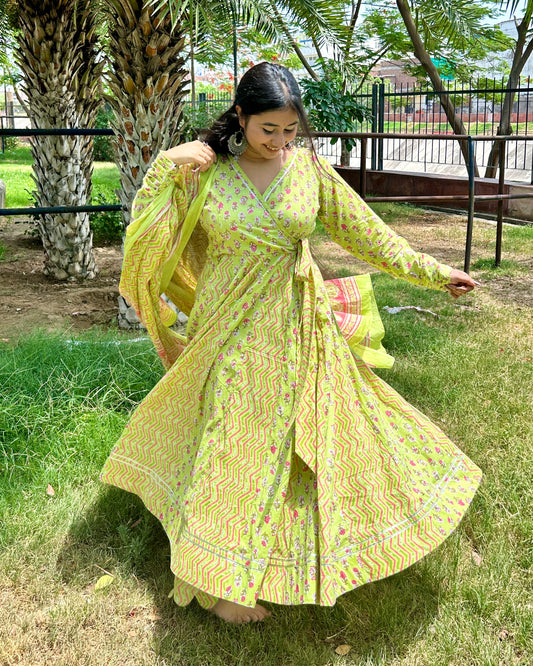 Green Rose - Anarkali Kali Cotton suit set