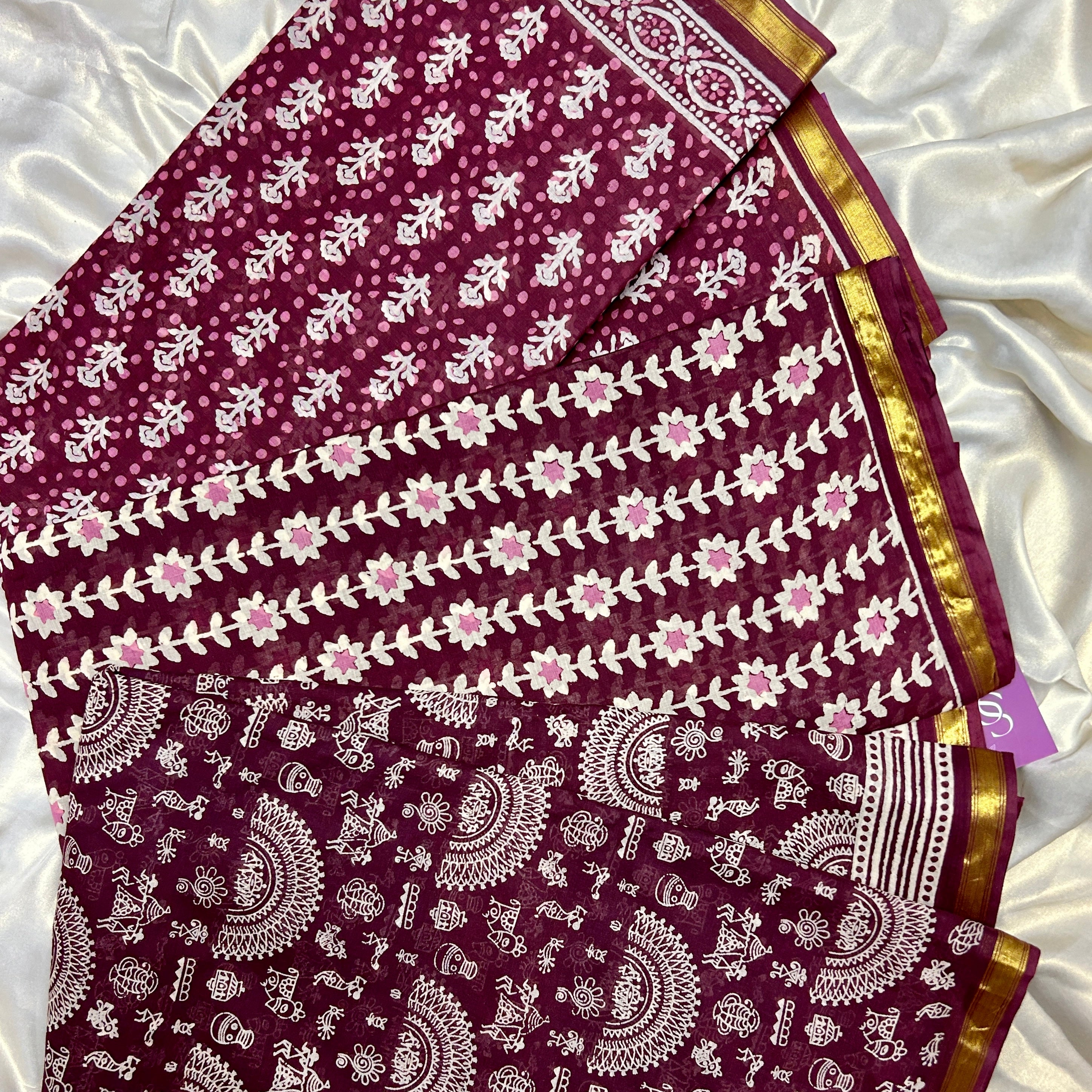 Deep Ruby Handblock Cotton Saree