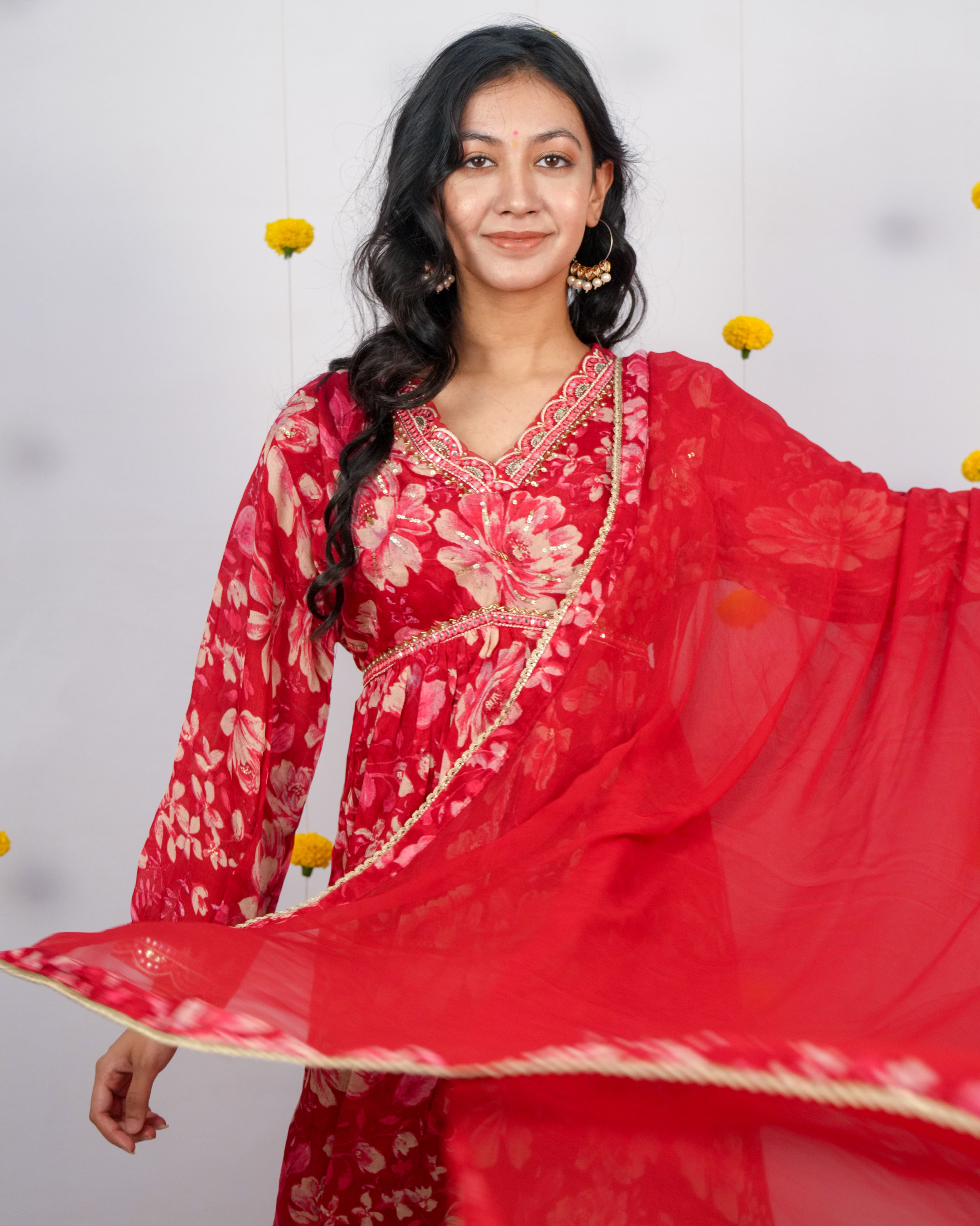 Classic Red Petal Anarkali