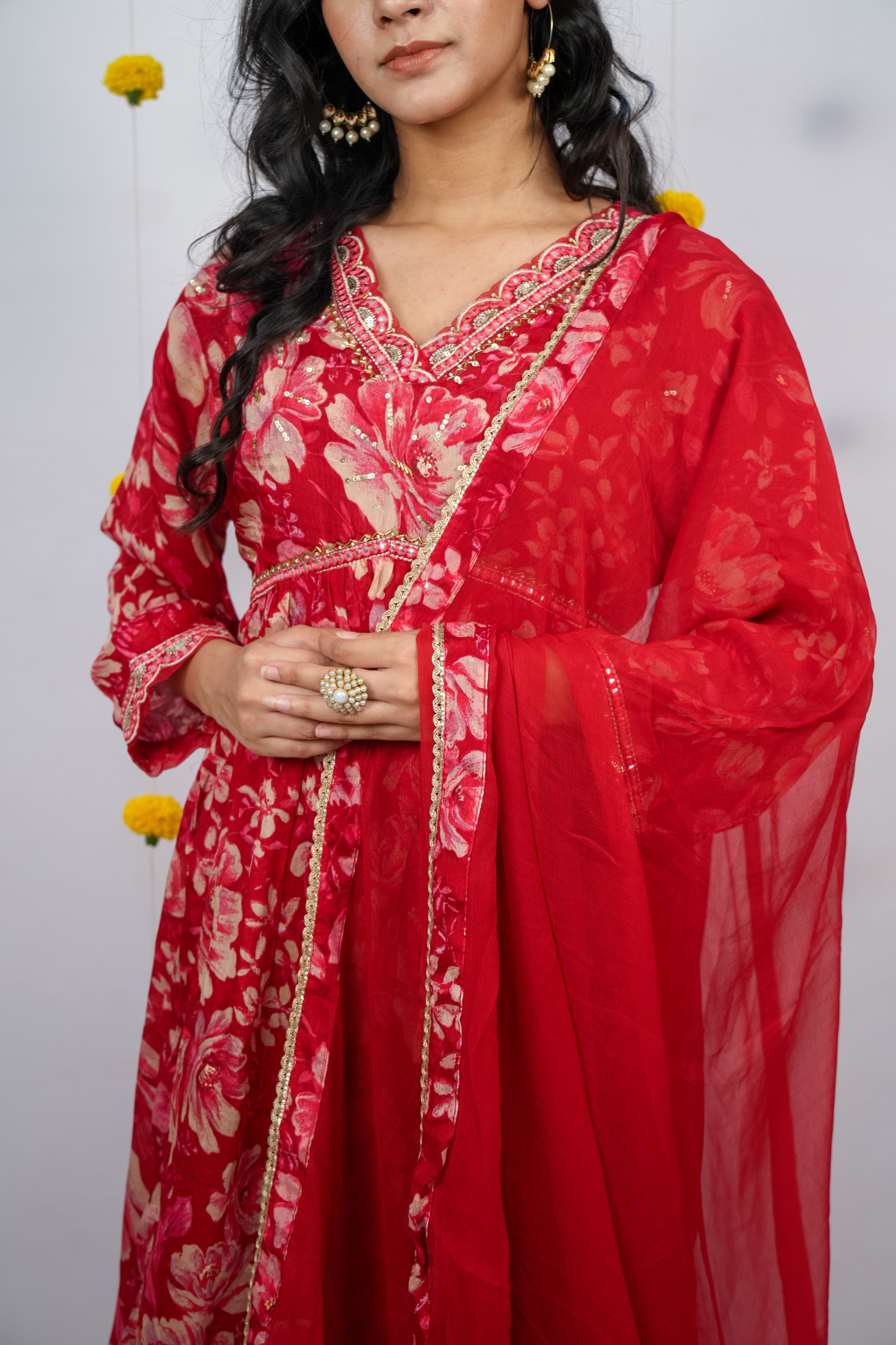 Classic Red Petal Anarkali