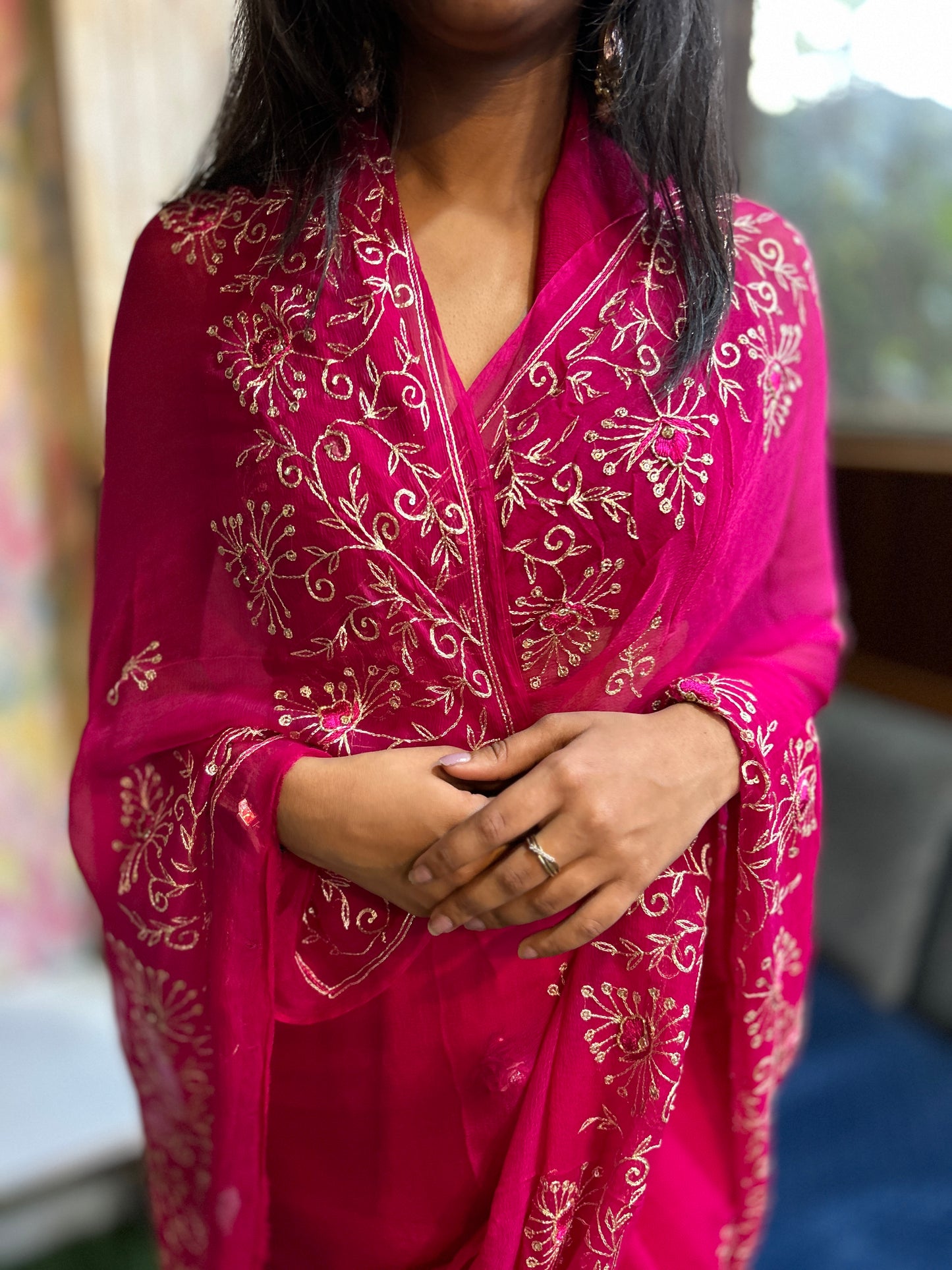 Rani Zari Chiffon Saree