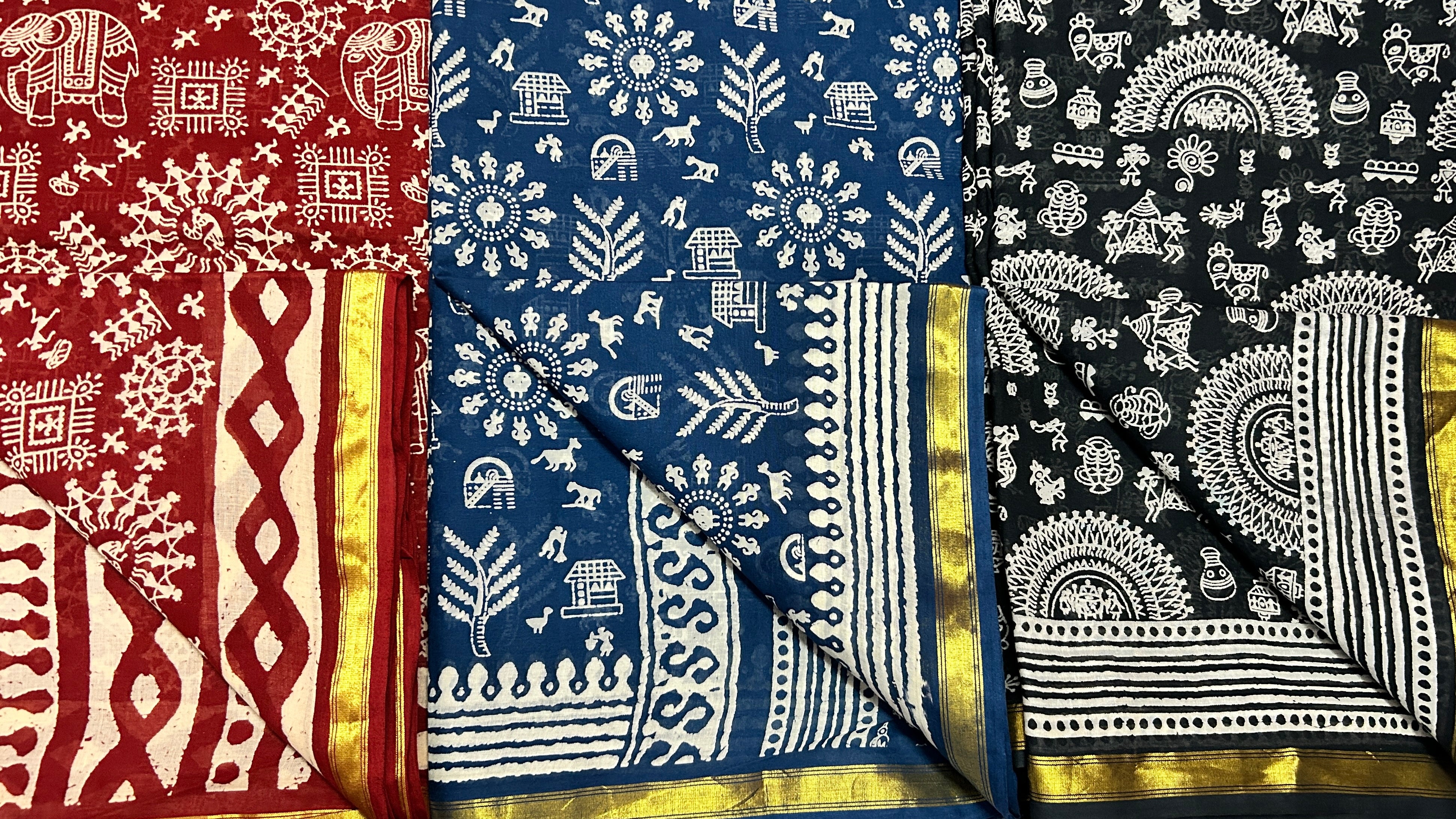 Warli Printed Maheshwari Cotton Saree