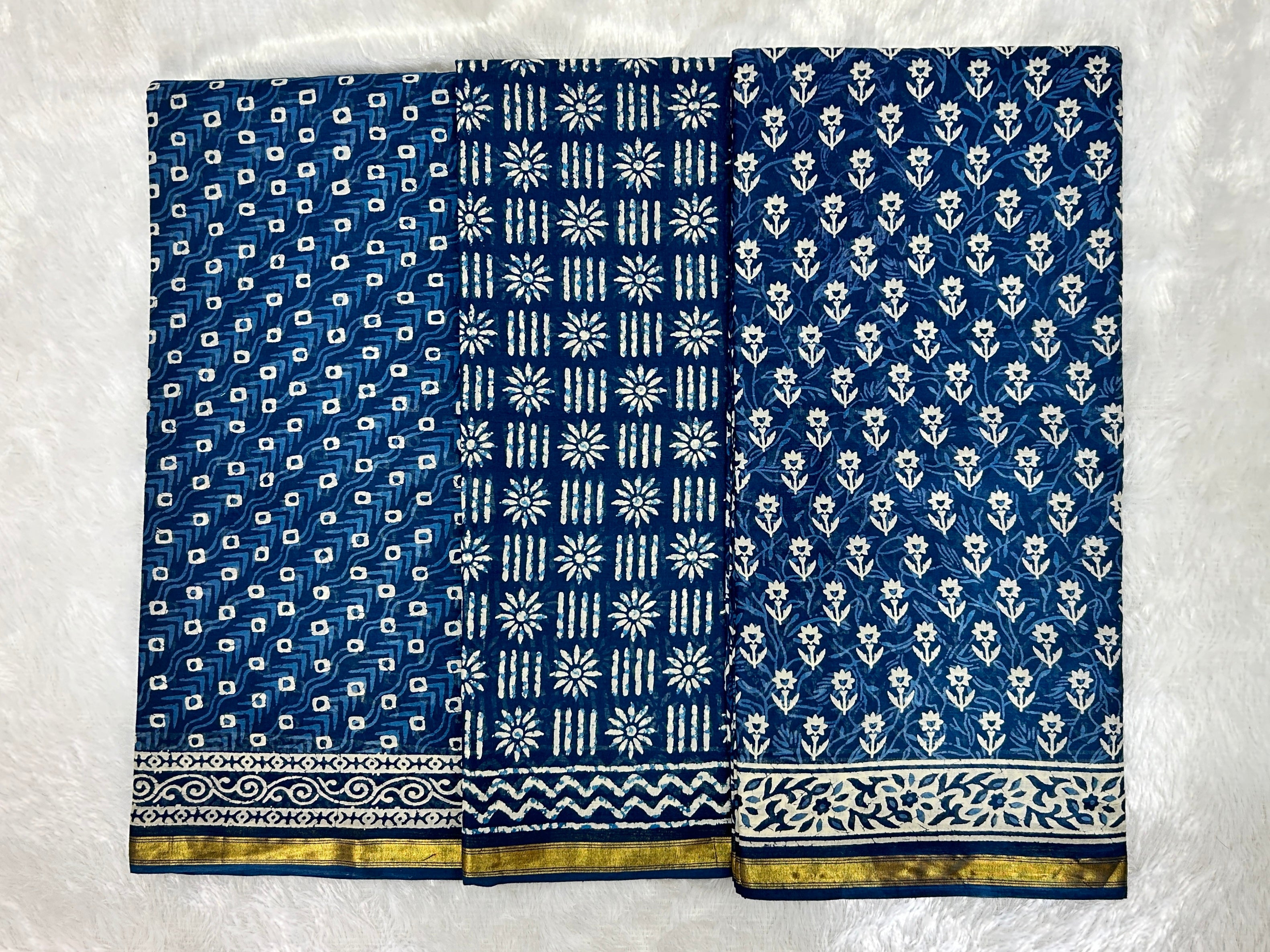 Indigo Maheshwari Cotton Saree