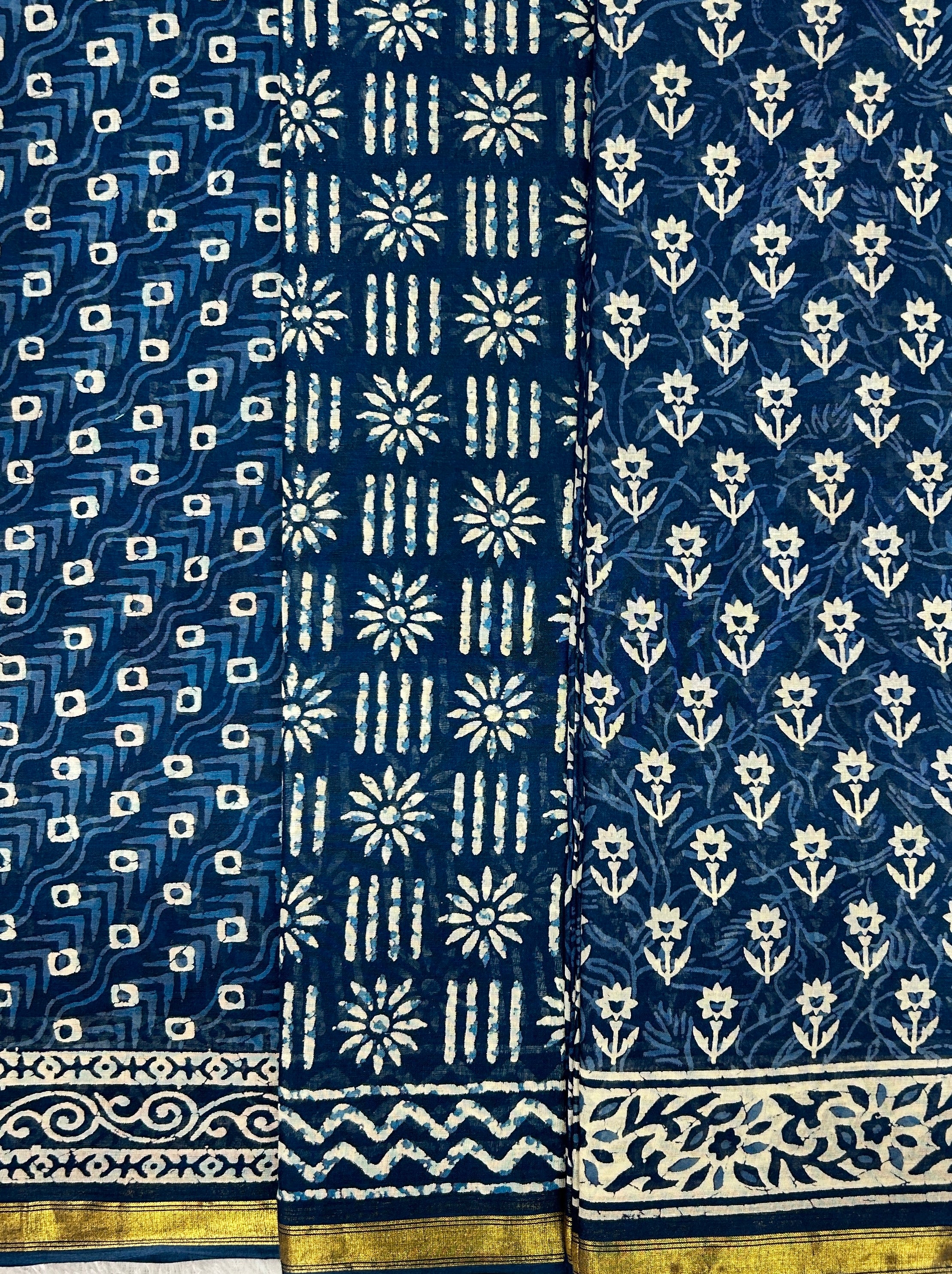 Indigo Maheshwari Cotton Saree