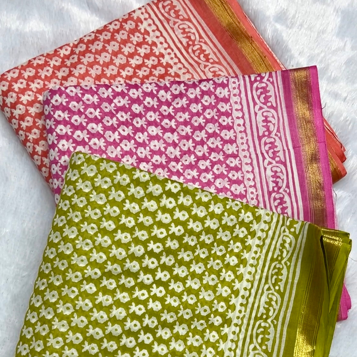 Springtime Handblock Cotton Saree