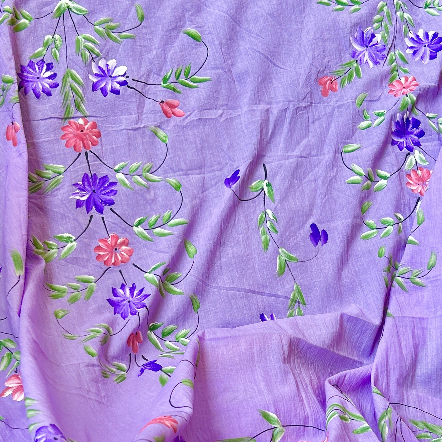 Lavender Bloom Handpainted Cotton Saree