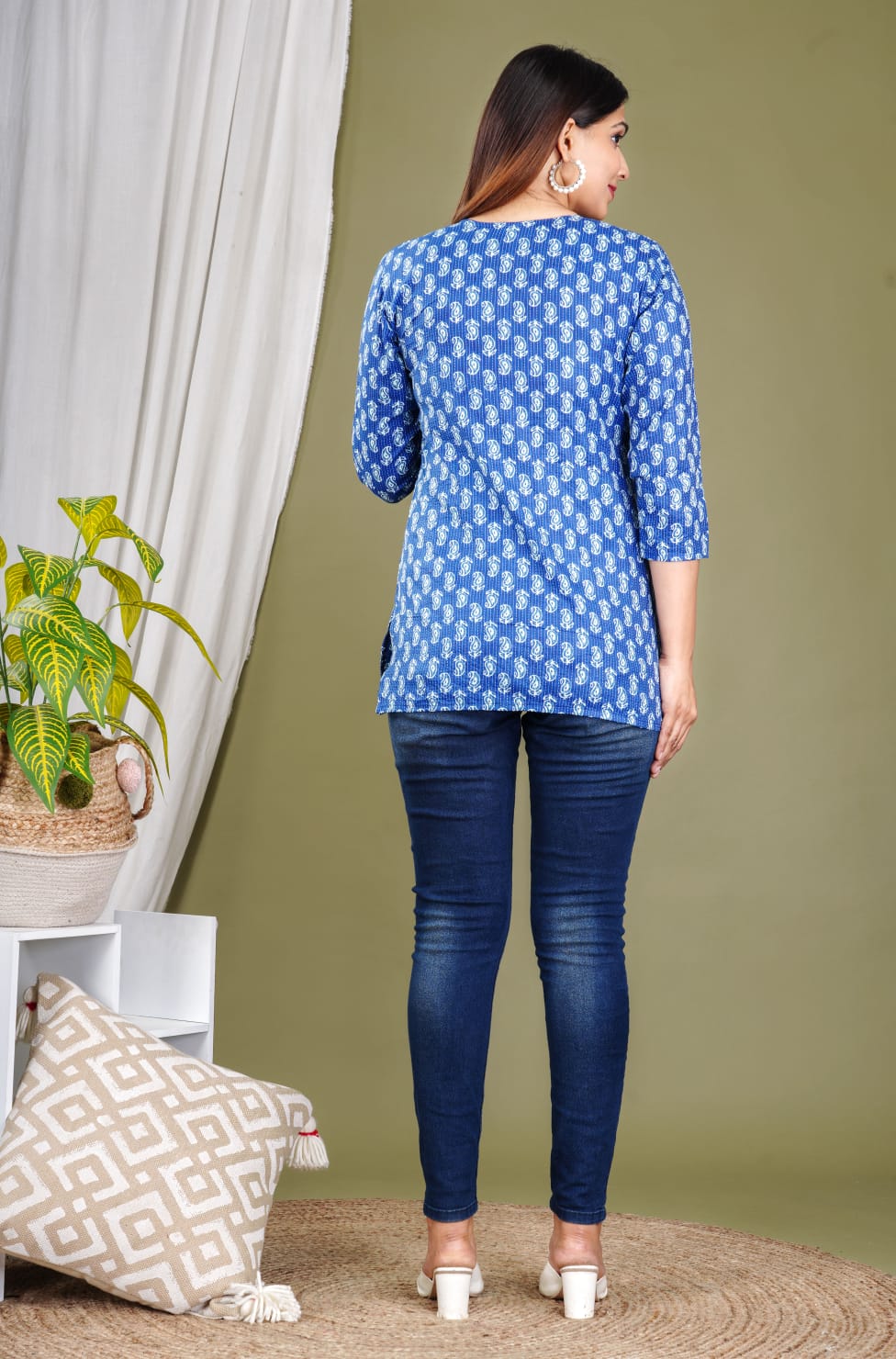 Blue Katha Short Kurti