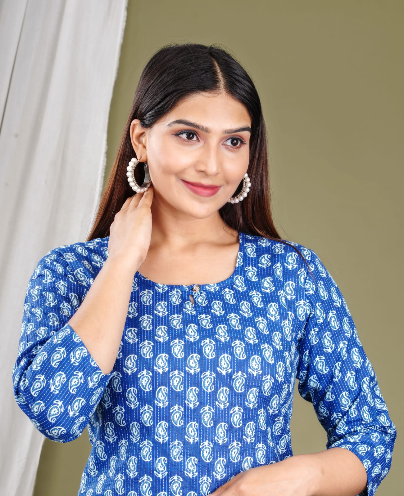 Blue Katha Short Kurti