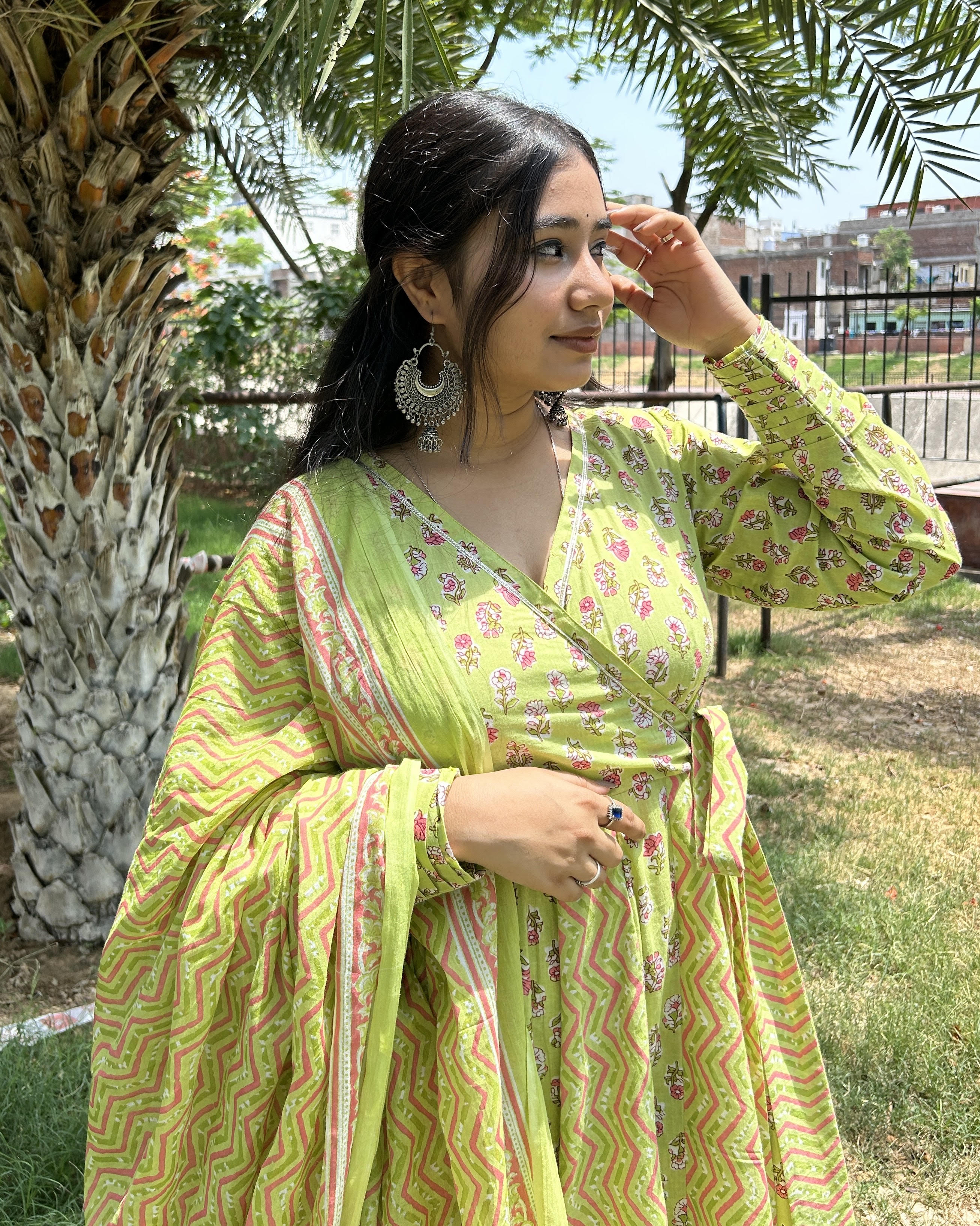 Green Rose - Anarkali Kali Cotton suit set