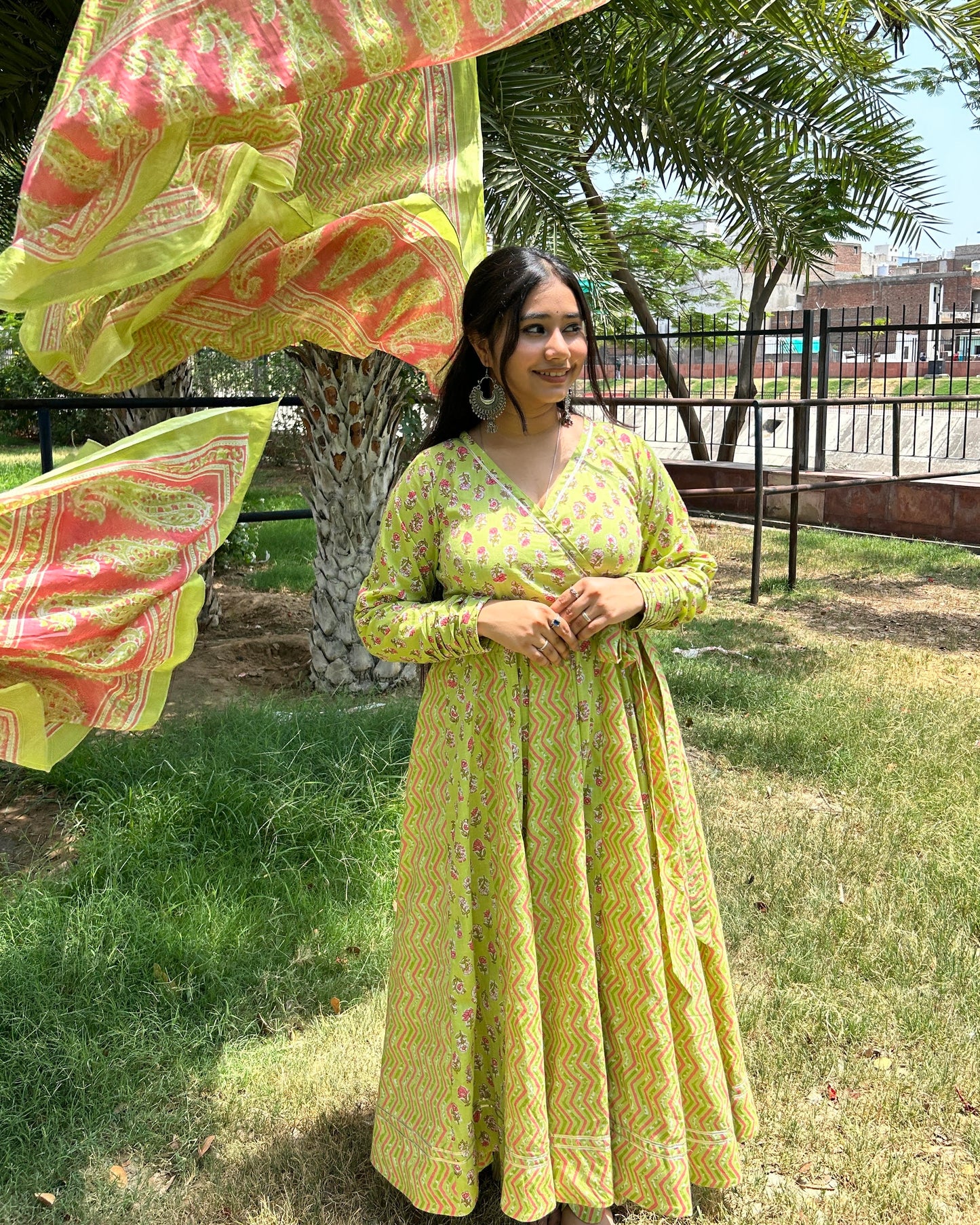 Green Rose - Anarkali Kali Cotton suit set