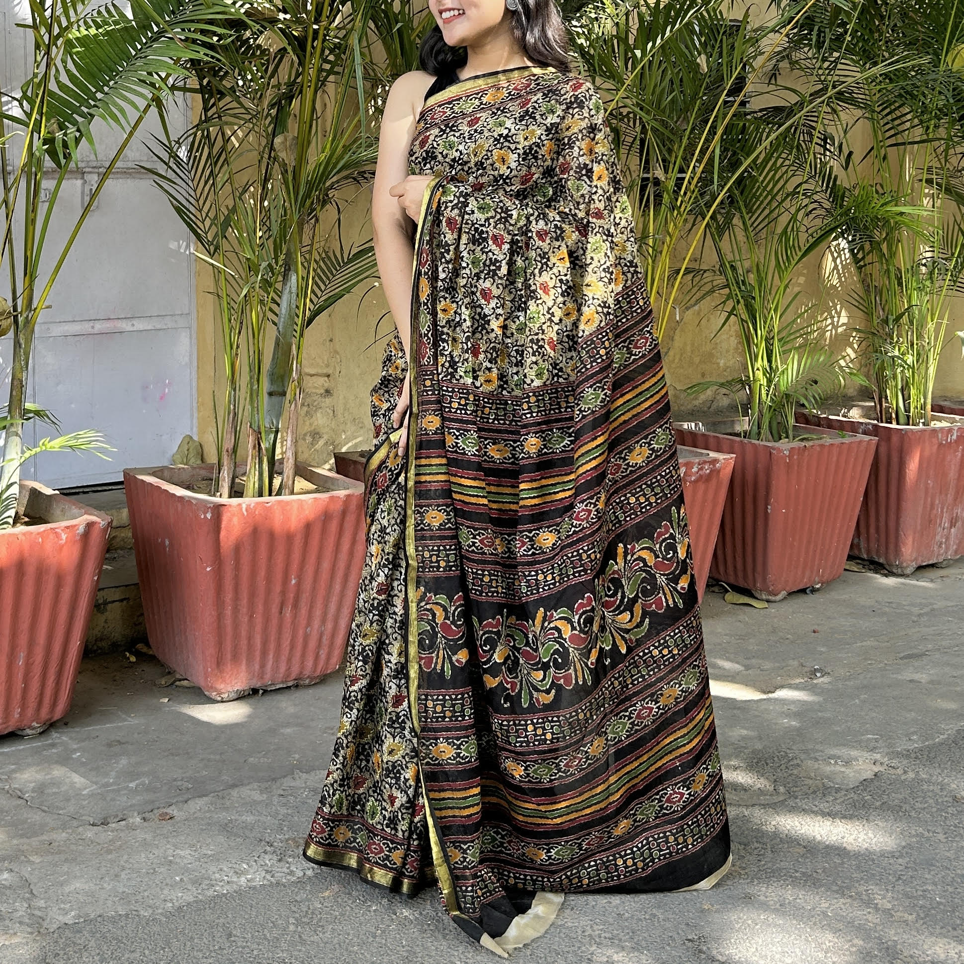 Lady in Black -  Maheshwari Cotton saree