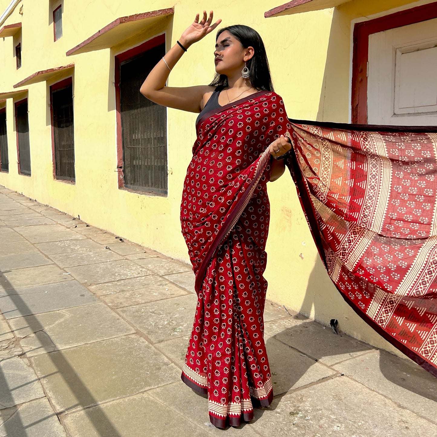 Red Desert - Pashmina Cotton saree